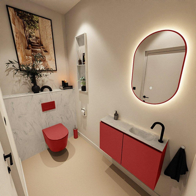 MONDIAZ TURE-DLUX 80cm toiletmeubel Fire. EDEN wastafel Opalo positie rechts. Met 1 kraangat.
