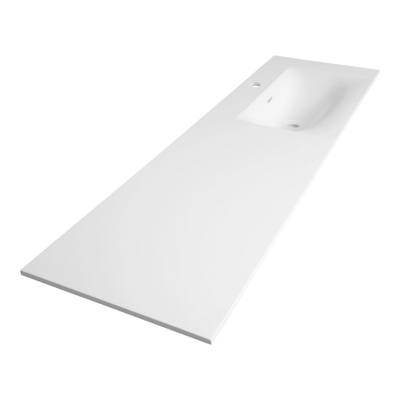 BRAUER Glacier wastafel asymmetrisch - 160x46x2cm - - 1 wasbak - rechts 1 kraangat- fine stone - mat wit