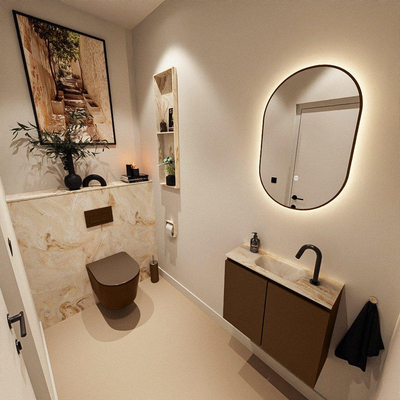 MONDIAZ TURE-DLUX 60cm toiletmeubel Rust. EDEN wastafel Frappe positie midden. Met 1 kraangat.