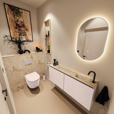 MONDIAZ TURE-DLUX 120cm toiletmeubel Rosee. EDEN wastafel Frappe positie rechts. Met 1 kraangat.