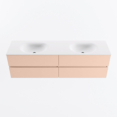 MONDIAZ Vica Badkamermeubelset - 170cm - onderkast rosee - 4 lades - wastafel moon dubbel - 2 kraangaten - 60cm hoge versie - talc