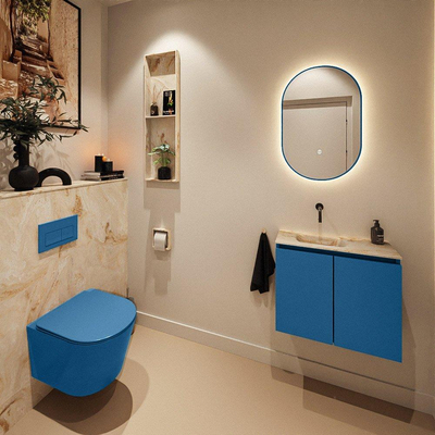MONDIAZ TURE-DLUX 60cm toiletmeubel Jeans. EDEN wastafel Frappe positie links. Zonder kraangat.