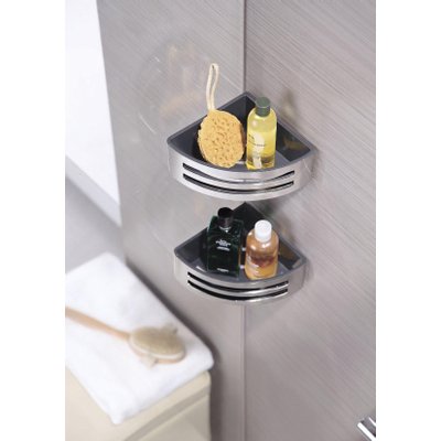 Nemo Spring Sano douchemand hoekmodel met uitneembare bakje chroom kunststof wandmontage zwart