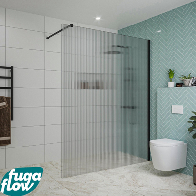 FugaFlow Eccelente Vetro inloopdouche badkamer - 160x200cm - ribbelglas - wandarm - mat zwart