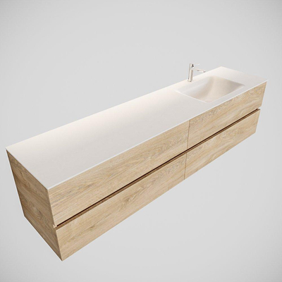 MONDIAZ VICA Badkamermeubelset - 200cm - 4 lades - wasbak Cloud rechts - 1 kraangat - solid surface washed oak