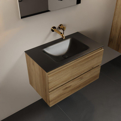 Mondiaz Aivy badmeubelset - 80x45x50cm - 0 kraangaten - 1 wasbak urban Solid surface - Midden - 2 lades - Met spiegel - Melamine Chai