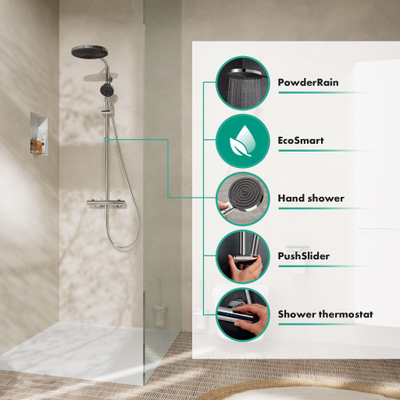 HansgrohePulsify Puro1jet showerpipe ecosmart 260 thermostatisch 3jet handdouche en doucheslang 160cm chroom