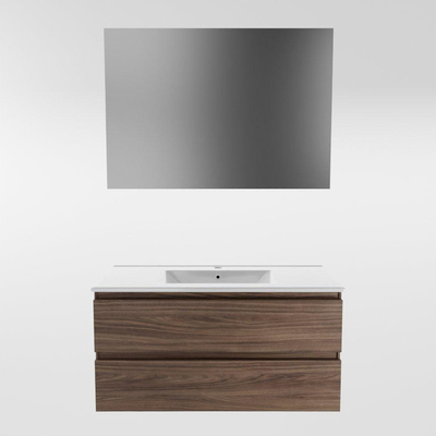 Mondiaz Aivy badmeubelset - 100x45x50cm - 1 kraangat - 1 wasbak talc Keramiek - Midden - 2 lades - Met spiegel - Melamine Mocha