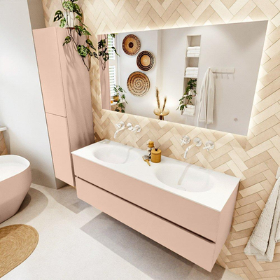 MONDIAZ VICA Badkamermeubelset - 140cm - onderkast rosee- 2 lades - wastafel moon dubbel - zonder kraangaten - 60cm hoge versie - talc