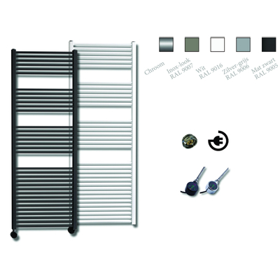 Sanicare Elektrische Design Radiator - 172 x 60 cm - 1127 Watt - thermostaat chroom linksonder - zilver grijs