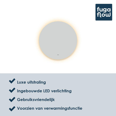 FugaFlow Caria badkamerspiegel LED - Met verlichting en verwarming - Rond - 120cm - 3000K - Wit