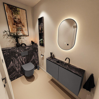 MONDIAZ TURE-DLUX 100cm toiletmeubel Dark Grey. EDEN wastafel Lava positie midden. Met 1 kraangat.