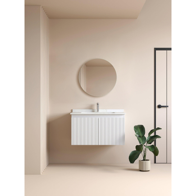 Saniclass Lonato Spiegelkast rond Spiegel 60cm kast 40x40x13cm Zwart