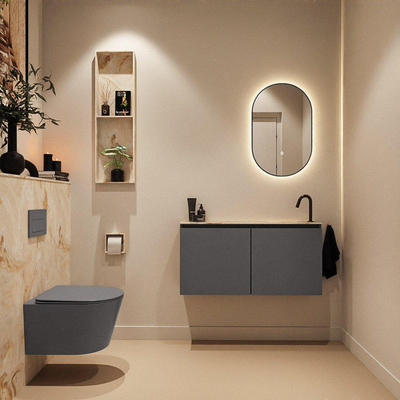 MONDIAZ TURE-DLUX 100cm toiletmeubel Dark Grey. EDEN wastafel Frappe positie rechts. Met 1 kraangat.