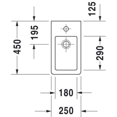 Duravit Vero fontein 25x45cm met kraangat en overloop met wondergliss wit