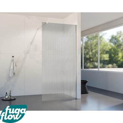 FugaFlow Eccelente Vetro inloopdouche badkamer - 50x200cm - ribbelglas - wandarm - geborsteld RVS