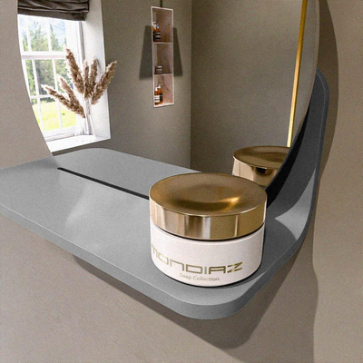 Mondiaz SPOT Badkamerspiegel - rond 30cm - spiegelplanchet - kleur Plata