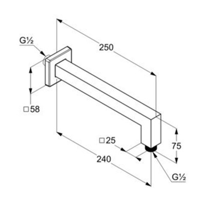 Kludi A-QA douchearm wandbevestiging 1/2x25cm met vierkante rozet chroom