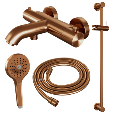 Brauer Copper Edition Badkraan Opbouw - glijstang - 2 functies - 2 gladde knoppen - handdouche rond 3 standen - PVD - geborsteld koper