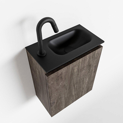 MONDIAZ TURE Fonteinset - 40x23x50cm - 1 kraangat - 1 deur - dark brown mat - Wasbak rechts - Solid Surface Zwart