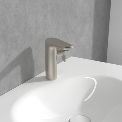 Villeroy & Boch Antao Eengreeps wastafelkraan - met Push-Open afvoergarnituur - Matt Brushed Nickel (RVS)