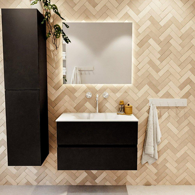 MONDIAZ VICA 80cm badmeubel onderkast Urban 2 lades. Wastafel CLOUD midden 1 kraangat, kleur Talc.