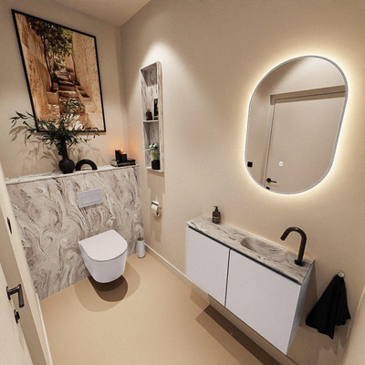 MONDIAZ TURE-DLUX 80cm toiletmeubel Cale. EDEN wastafel Glace positie rechts. Met 1 kraangat.