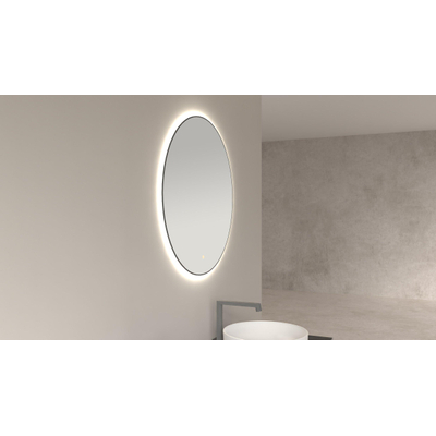 Wiesbaden Novi ronde spiegel met LED, dimbaar 100 cm mat zwart - verlichting kapot - OUTLET UDEN