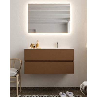 MONDIAZ VICA Badkamermeubelset - 100cm - 2 lades - wasbak Moon rechts - 1 kraangat - solid surface rust