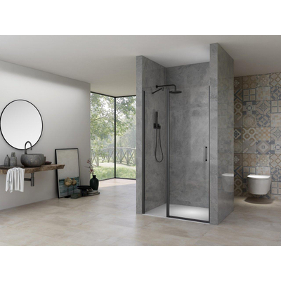 Van Rijn Products ST02 Nisdeur met vast deel 80x200cm met 6mm helder glas incl. glasbehandeling 1 draaideur links of rechts zwart mat