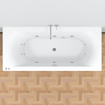 Riho Easypool 3.1 Lima whirlpoolbad rechts 180x80cm hydro 6+4+2 pneumatische bediening inclusief poten en afvoer wit