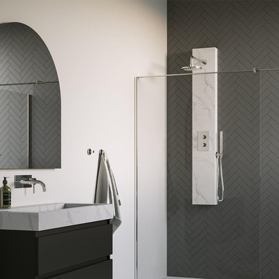 BRAUER Chrome Edition thermostatisch douchepaneel - 2 functies - calacatta gold SET 01 - 20cm hoofddouche - gebogen muurarm - staaf handdouche - wandaansluitbocht - doucheslang - chroom