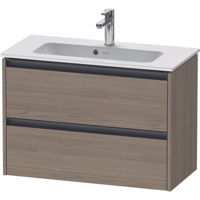 Duravit Ketho 2 wastafelonderbouwkast met 2 laden 81x39x54.9cm met grepen antraciet eiken terra mat