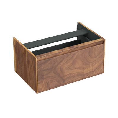 Forzalaqua Reno 2.0 wastafelonderkast 80x51x40cm met 1 softclose greeploze lade Massief Eiken Pure Walnut TWEEDEKANS