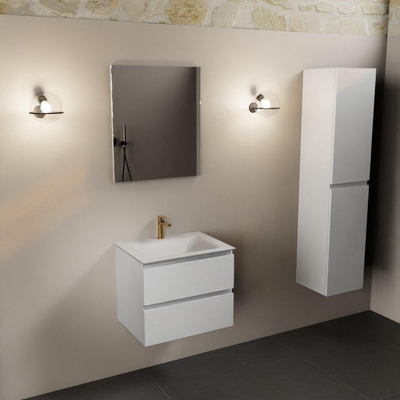 Mondiaz Aivy badmeubelset - 60x45x50cm - 1 kraangat - 1 wasbak talc Solid surface - Midden - 2 lades - Zonder spiegel - MDF Talc