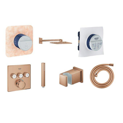 GROHE SmartControl Regendoucheset Inbouw - hoofddouche rechthoekig 31cm - 2 functies - handdouche staaf 1 stand - mengkraan - slang 175cm - brushed warm sunset