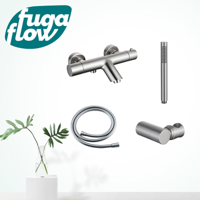 FugaFlow Eccelente Sobrado Badkamer Thermostatische badkraan met staafhanddouche, handdouchehouder en gladde doucheslang geborsteld RVS PVD
