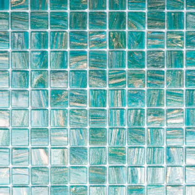 The Mosaic Factory Amsterdam mozaïektegel - 32.2x32.2cm - wand en vloertegel - Vierkant - Glas Turquoise glans