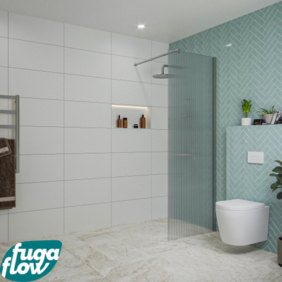 FugaFlow Eccelente Vetro inloopdouche badkamer - 70x200cm - ribbelglas - wandarm - chroom