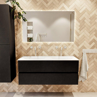 MONDIAZ VICA 120cm badmeubel onderkast Urban 2 lades. Wastafel MOON dubbel 2 kraangaten, kleur Talc.