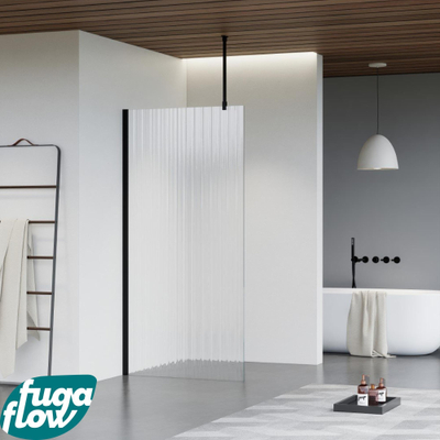 FugaFlow Eccelente Vetro inloopdouche badkamer - 180x200cm - ribbelglas - plafondarm - mat zwart