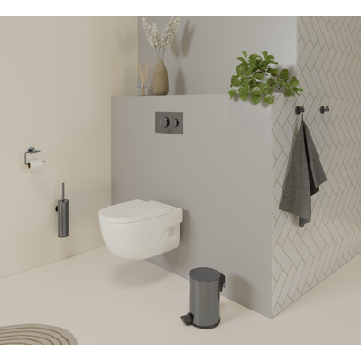 Fortifura Calvi toiletborstelhouder - gesloten model - wand - rond - Geborsteld Gunmetal PVD OUTLETSTORE