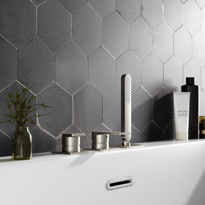 Hotbath Gal Badrandcombinatie één hendel mengkraan zonder uitloop met 2 functies omstel Geborsteld nikkel PVD