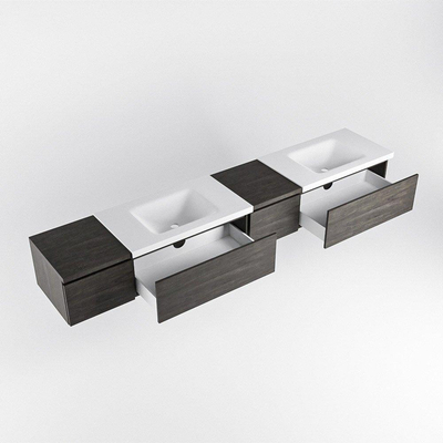 MONDIAZ BUKLA 240cm badmeubel met module 40 rechts kleur Dark Brown met 4 lades. Wastafel CLOUD dubbel 2 kraangaten kleur Talc.