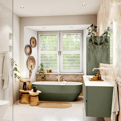 Mondiaz VICA Badkamermeubelset - 170cm - army - 4 lades - Wastafel MOON - links - zonder kraangat - kleur talc - XL versie 60cm hoog