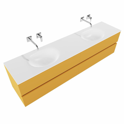 MONDIAZ VICA Badkamermeubelset - 200cm - 4 lades - wasbak Moon dubbel - 0 kraangaten - solid surface ocher