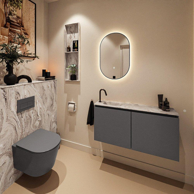 MONDIAZ TURE-DLUX 100cm toiletmeubel Dark Grey. EDEN wastafel Glace positie links. Met 1 kraangat.