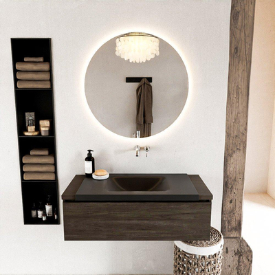 Mondiaz BUKLA badkamermeubelset 100x45x34cm 0 kraangaten wasbak midden solid surface Urban greeploos 1 lade met softclose Melamine Dark brown