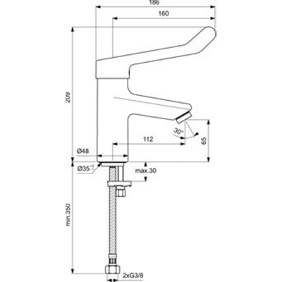 Ideal Standard Ceraplus 2 wastafelkraan m. vaste zelflegende uitloop m. hendel 16cm chroom