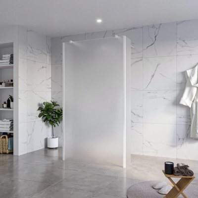 Fortifura Galeria Vrijstaande Inloopdouche - 110x200cm - Glas mat - antikalk - 8mm veiligheidsglas - 2 zijwanden 30cm - wandsteunen en hoekprofielen - Wit mat